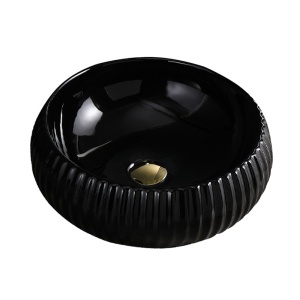 Lavoar ceramic rotund cu caneluri si montaj pe blat Naomi Black Gloss 40 x 15 cm - Img 8