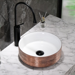 Lavoar ceramic rotund cu interior alb si exterior cupru periat cu montaj pe blat Lava 36 x 12 cm - Img 4