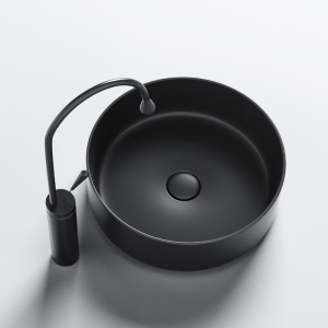 Lavoar ceramic rotund cu montaj pe blat Lava Black Matt 36 x 36 cm - Img 5