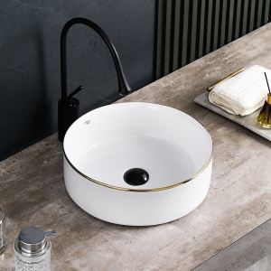 Lavoar ceramic rotund cu montaj pe blat Lava White Gloss 36 x 12 cm - Img 8