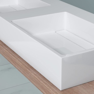 Lavoar De Blat Dublu PRO CASPIO WHITE, diferite dimensiuni , Cu 1/2 Gauri pentru Baterie sau fara Gaura Baterie, Conglomerat, 120 cm, Alb - Img 7