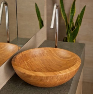 Lavoar de blat PRO ADRIA BAMBOO, Dimensiuni 40 x 35x 14.5 cm, Forma Ovala, Ceramica sanitara, Maro - Img 2