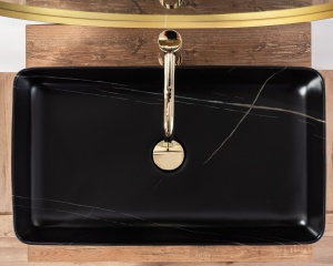 Lavoar De Blat REA DENIS BLACK STONE MATT, Dimensiuni 61 X 35 X 11 Cm, Montaj Pe Blat, Design Deosebit, Ceramica Sanitara, Negru Mat - Img 2