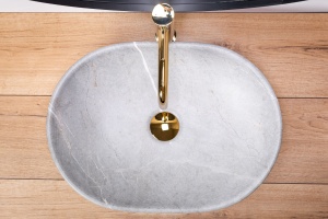 Lavoar de blat REA LARA GREY, 35x 48.5x 13.5 cm, Montaj Pe Blat, Design Deosebit, Forma Rotunda, Ceramica Sanitara, Gri - Img 4