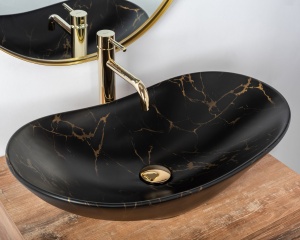 Lavoar De Blat REA ROYAL 60, Dimensiuni 60.5 X 36 X 16 Cm, Forma Ovala, Ceramica Sanitara, Negru - Img 5