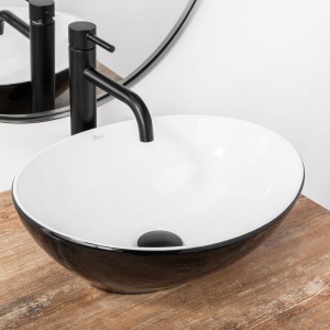 Lavoar De Blat REA SOFIA WHITE BLACK, Dimensiuni 41 X 34.5 X 15 Cm, Montaj Pe Blat, Design Deosebit, Forma Ovala, Ceramica Sanitara, Alb/Negru - Img 5