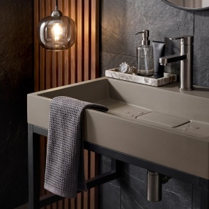 Lavoar din compozit Rea Goya taupe mat 50 cm cu cadru negru - Img 4
