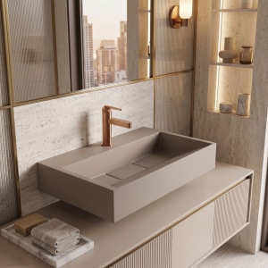 Lavoar din compozit Rea Goya taupe mat 60 cm - Img 5