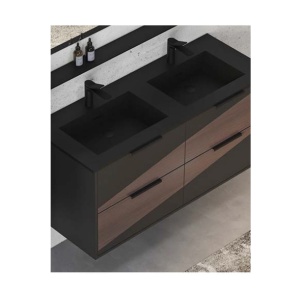 Lavoar dublu, incastrat pentru baie din conglemerat, cu gauri baterie, negru mat, Veldman Lotus 120 x 46 cm - Img 4