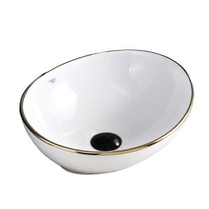 Lavoar oval cu montaj pe blat, alb cu rama aurie Lumo 40 x 33 cm - Img 8