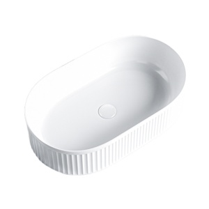 Lavoar oval din ceramica cu caneluri si montaj pe blat Elix White Gloss 49 x 31 cm