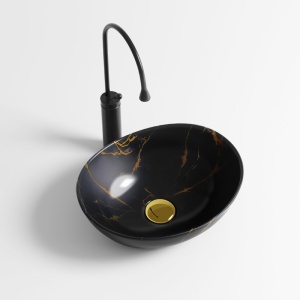 Lavoar oval din ceramica cu fixare pe blat Lumo Black Gloss 40 x 33 cm - Img 4