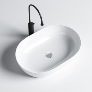Lavoar oval din ceramica cu fixare pe blat Neo White Gloss 60 x 42 cm - Img 2