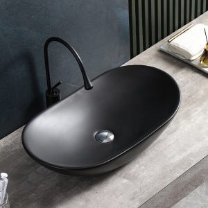 Lavoar oval din ceramica cu montaj pe blat Lavi Black Matt 62 x 36 cm - Img 4