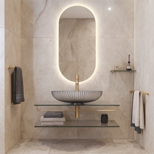 Lavoar oval din sticla cu caneluri Brillant Platinium Black Gloss 51 x 35 cm - Img 8