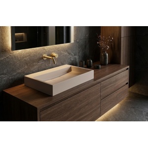 Lavoar pe blat bej din conglomerat fara gaura baterie Veldman Dexter Beige Matt 60 x 37 cm - Img 4