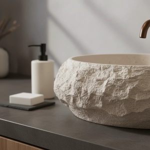 Lavoar pe blat cu finisaj imitatie piatra Mika Warm Beige - Img 3