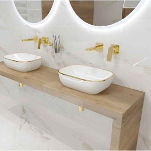 Lavoar pe blat dreptunghiular alb cu rama aurie Spectrum Gineta Gold Line - Img 3