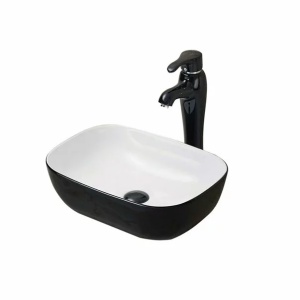 Lavoar pe blat Fluminia Crius alb negru dreptunghiular 45.5x32 cm - Img 1