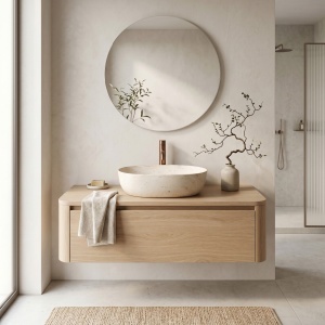 Lavoar pe blat Rea Amelia Travertine Classic oval 48 cm finisaj mat - Img 5