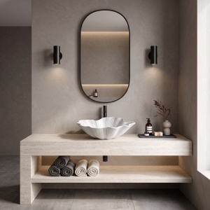 Lavoar pe Blat Rea Flower, Forma Florala, Alb Terrazzo - Img 2