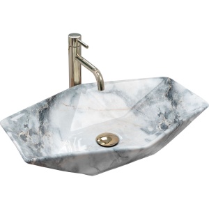 Lavoar REA VEGAS Granit Shiny, 57x37x12cm, montaj pe blat, design deosebit, ceramica sanitara, Gri - Img 1
