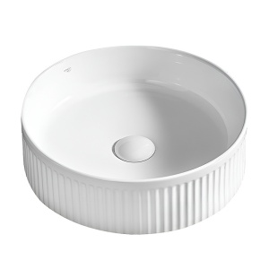 Lavoar rotund cu fixare pe blat, din ceramica, canelat, Lava White Gloss 37 x 13 cm