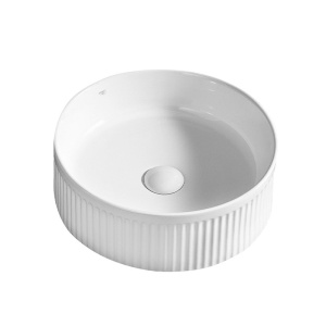 Lavoar rotund cu fixare pe blat, din ceramica, canelat, Lava White Gloss 37 x 13 cm - Img 11