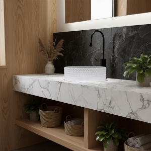 Lavoar rotund din sticla alb-transparenta si texturata cu montaj pe blat Brillant 40 x 12 cm - Img 3