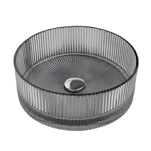 Lavoar rotund din sticla frezata cu caneluri si montaj pe blat Brillant Black 36 x 12 cm