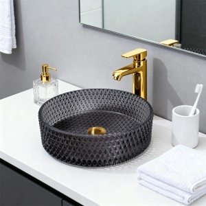 Lavoar rotund din sticla frezata cu montaj pe blat Brillant Black Gloss 36 x 12 cm - Img 5
