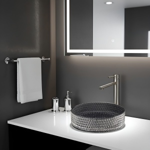 Lavoar rotund din sticla frezata cu montaj pe blat Brillant Black Platinium Gloss 40 x 12 cm - Img 5