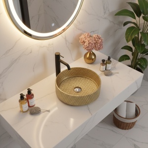 Lavoar rotund din sticla frezata cu montaj pe blat Brillant Gold Matt 36 x 12 cm - Img 2