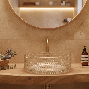 Lavoar rotund din sticla transparenta si texturata cu montaj pe blat Brillant 40 x 12 cm - Img 13