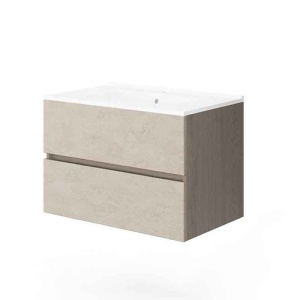 Mobilier suspendat pentru lavoar Fluminia Genova 80 almond si noce americano 80 x 46 cm