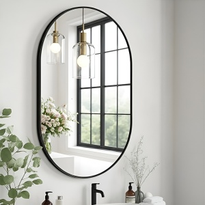 Oglinda de baie ovala cu rama neagra Fiona 50x100 cm - Img 13