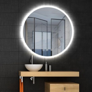Oglinda LED 100cm, Sistem dezaburire, Lumina reglabila, Afisaj Ora si Temperaura - Img 1
