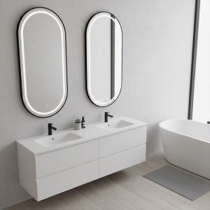 Oglinda ovala cu LED in 3 culori si rama neagra Aurelia 40 x 80 cm - Img 11