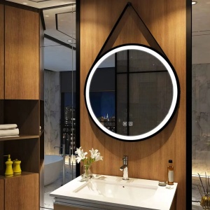 Oglinda rotunda LED suspendata pe curea 80 cm - Img 1
