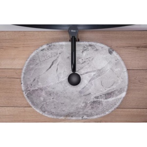 Pachet lavoar pe blat Rea Lara Stone gri 48.5 cm, baterie lavoar Ideal Standard Ceraline negru si ventil lavoar Click-Clack D negru - Img 2