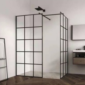 Peretele de Dus Walk-In, DUO MONTREAL, Dimensiuni la alegere Cu 2 Pereti, Sticla Securizata de 8 mm, Inaltime de 195 cm, Negru