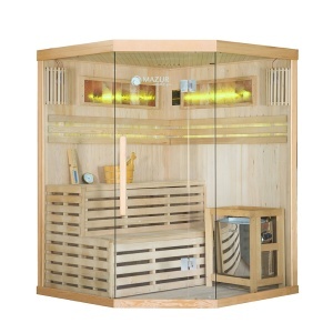 Saună uscată cu soba HARVIA de 6 kW, piatră de sare și izolație de perete MO-EA3CS, 150 x 150 x 200 cm pentru 3 persoane - Img 5