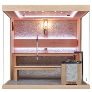 Sauna uscata finlandeza pentru interior MUE-1250 cu soba Harvia 6 kW – 220 x 180 x 210 cm, 4 locuri - Img 7