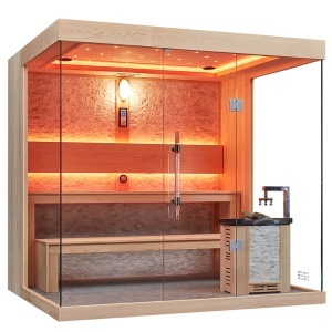 Sauna uscata finlandeza pentru interior MUE-1250 cu soba Harvia 6 kW – 220 x 180 x 210 cm, 4 locuri - Img 17