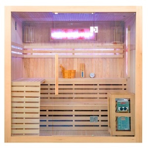 Saună uscată MO-EA4S XL cu soba Harvia 8 KW, piatră de sare și izolație de perete 200 x 180 x 200 cm - Img 3