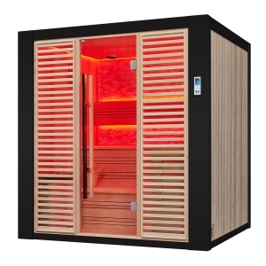 Sauna uscata traditionala finlandeza MUE-1402 cu soba Harvia 6kW, piatra decorativa, 200 x 170 x 210 cm - Img 10