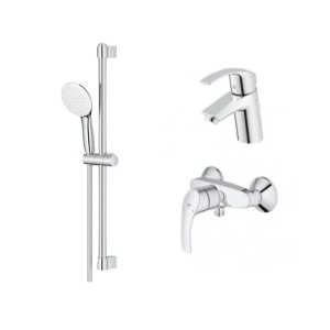 Set baterii lavoar si dus Grohe Eurosmart New M cu set de dus crom