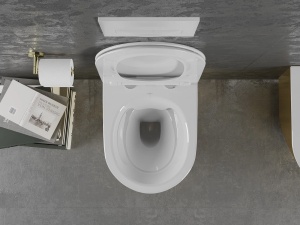 Set Bideu Mex Lenacarlo MINI si Vas Wc Lenacarlo MINI, Montaj Suspendat, Ceramica Sanitara, Capac Slim cu inchidere lenta, Culoare Alb/Auriu - Img 5