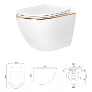 Set Bideu REA CARLO MINI si Vas WC REA CARLO MINI FLAT EDGE, Montaj suspendat, Ceramica sanitara, Capac Soft-Close inclus, Alb/Auriu - Img 12