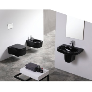 Set Bideu si Vas WC PRO CUBIC RIMLESS, montaj suspendat, ceramica sanitara, Capac Soft-Close inclus, Negru - Img 4